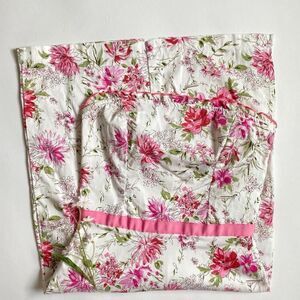 Vintage white & pink floral strapless midi dress